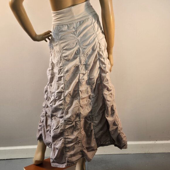 Elan Gathered Ruched Cotton Maxi Skirt Size S Boho Festival Variegated Taupe - Picture 3 of 11